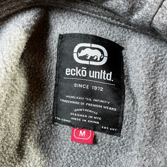Ecko Unltd. Hoodie Sweatshirt Mens Medium Gray Fleece Graphic Hip Hop Streetwear - Picture 5 of 9